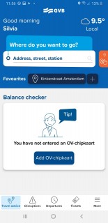 Screenshot of the GVB reis app.